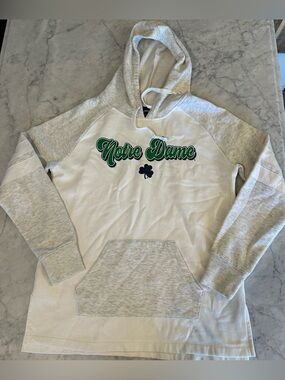 Notre Dame White & Heather Gray Hoodie with Green Script NEW NWOT Retail $80 🍀